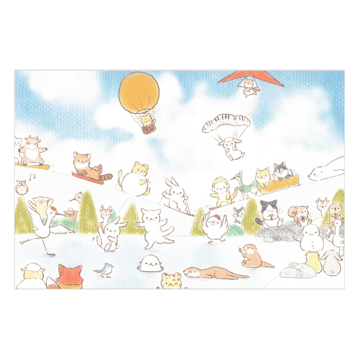 Bibi&Tata Cute animals skiing postcard