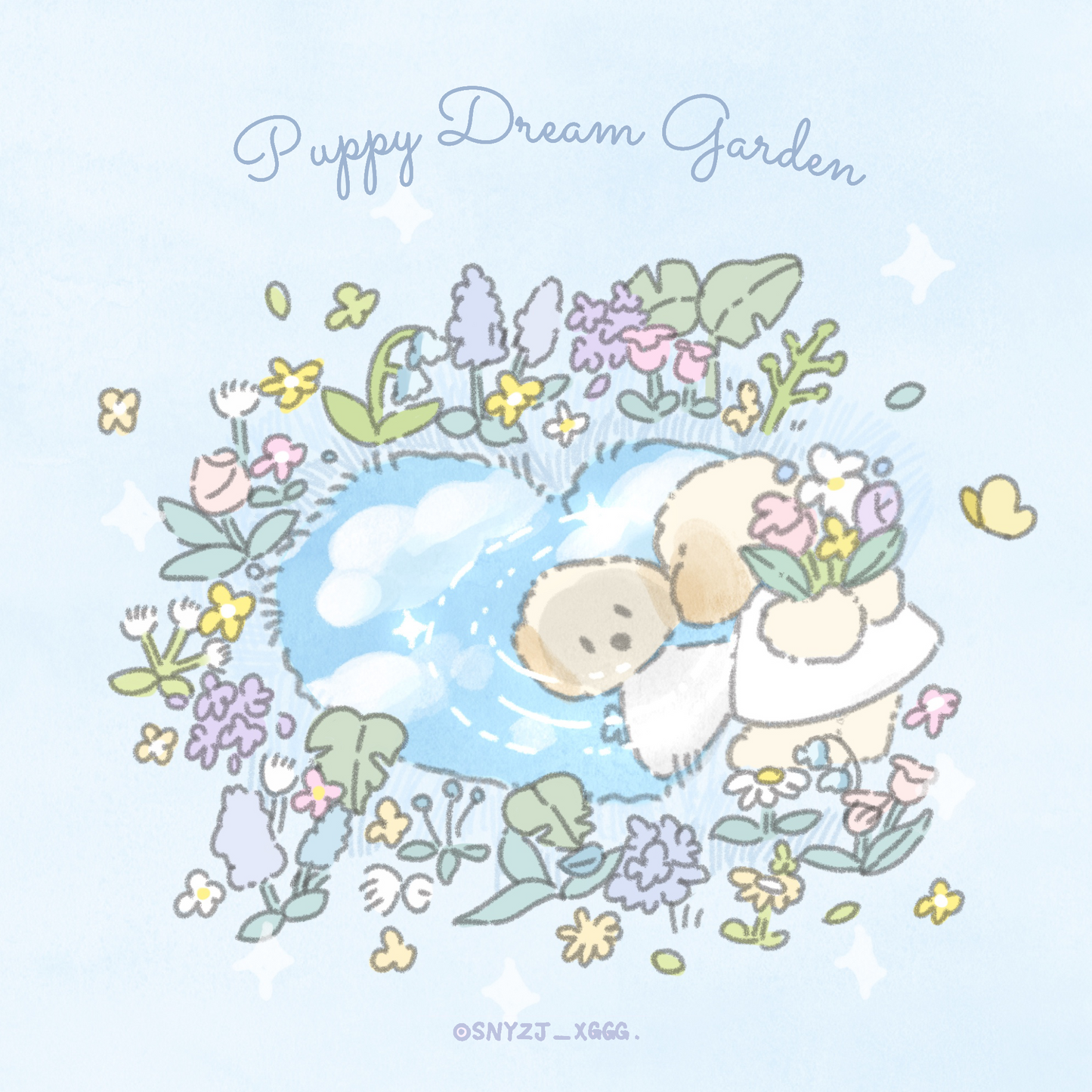 Puppy GanGan Shimmer Square cards - Dream Garden
