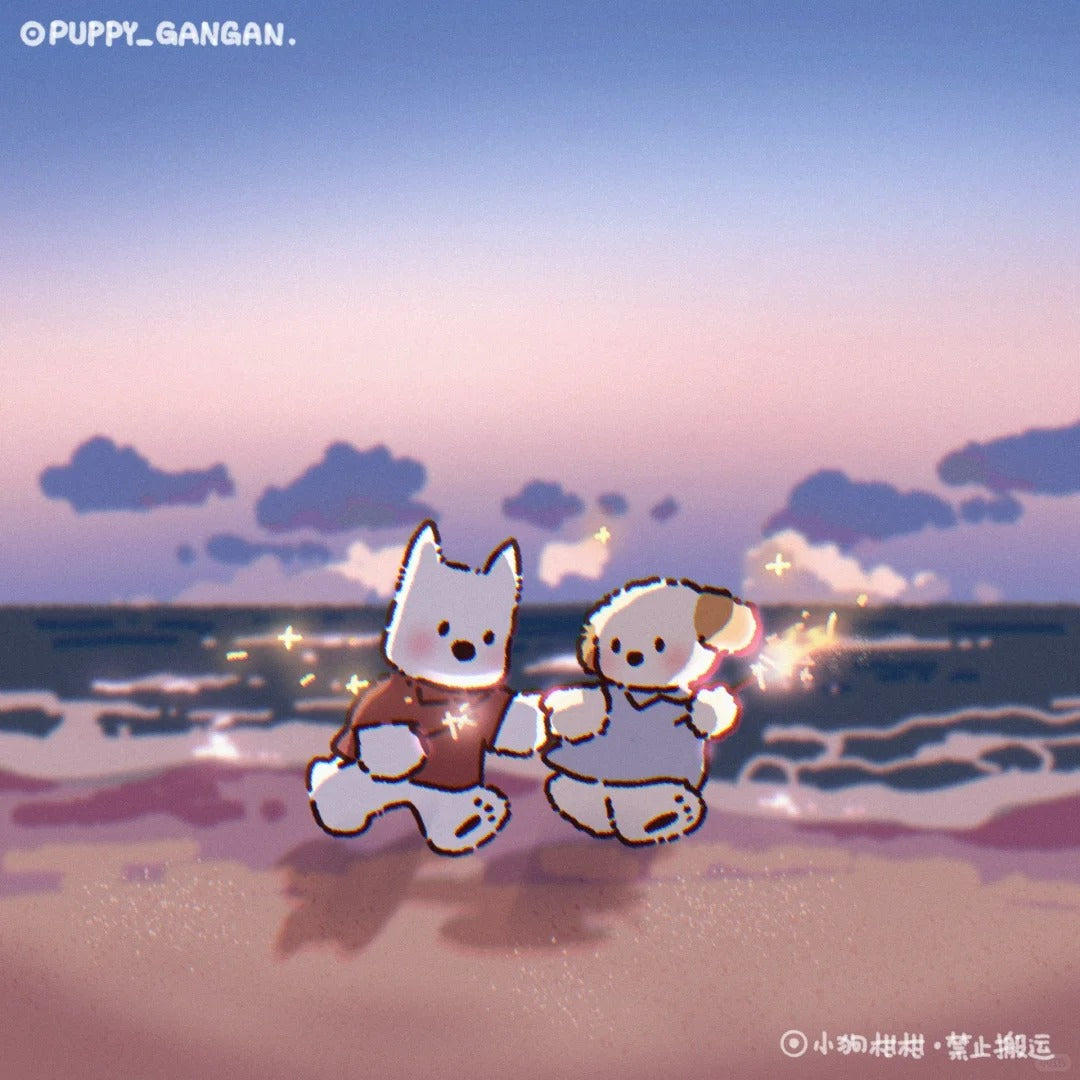 Puppy GanGan Shimmer Square cards - couple