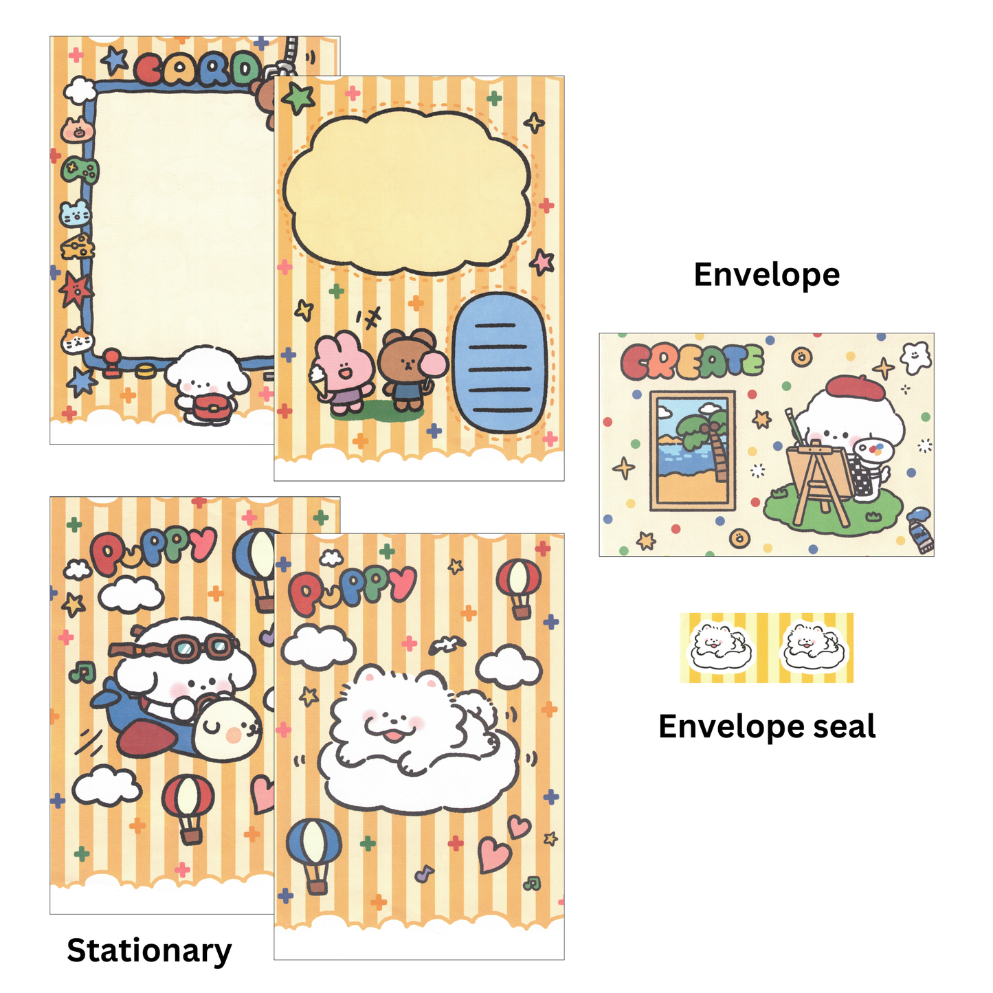 Happy Puppy stationary set - yellow