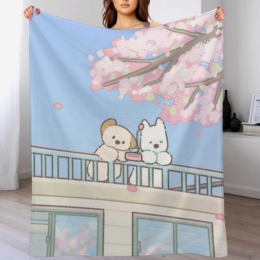 Puppy GanGan Sakura Music Flannel Blanket