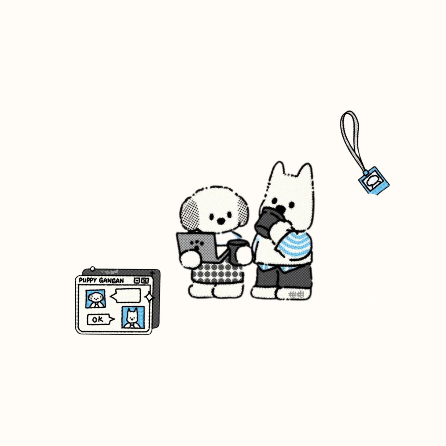 Puppy GanGan Y2K keychain - GanGan & Haku