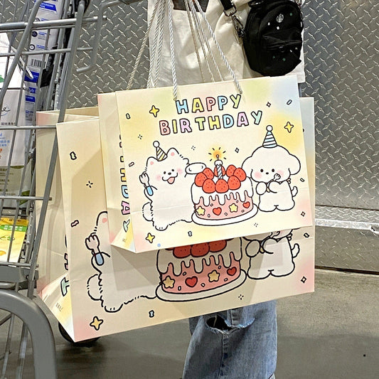 Happy Puppy Happy Birthday Gift Bag - Strawberry cake