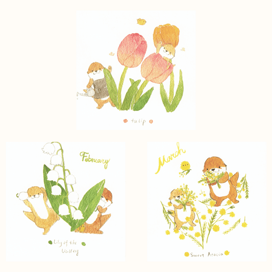 Bibi&Tata‘s floral year square cards - Jan, Feb, Mar