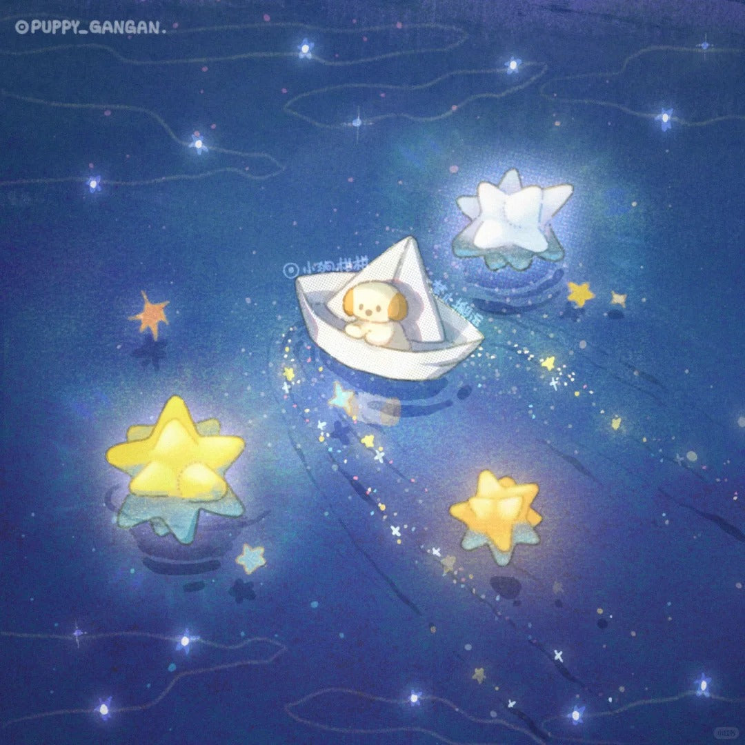 Puppy GanGan Shimmer Square cards - Starry night