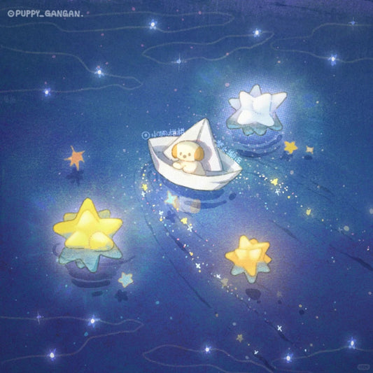 Puppy GanGan Shimmer Square cards - Starry night