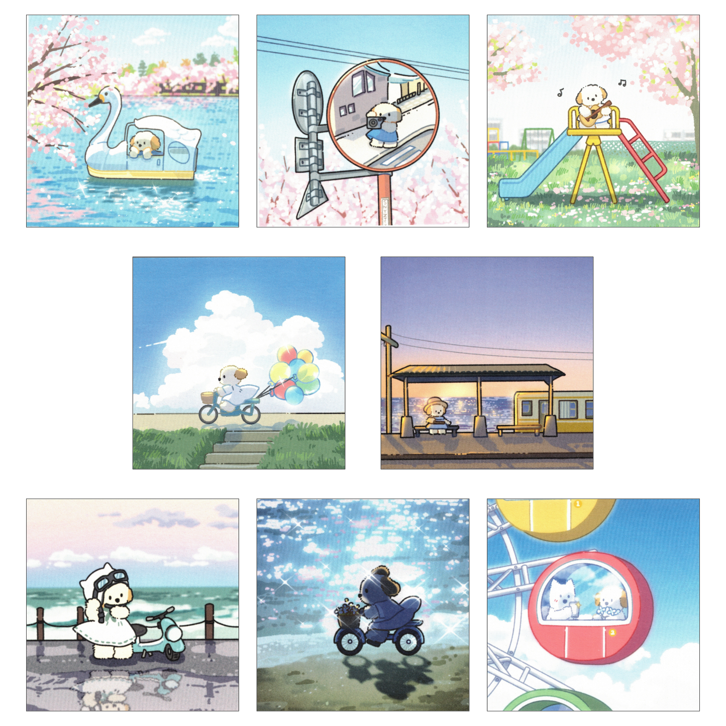 Puppy GanGan Spring square cards