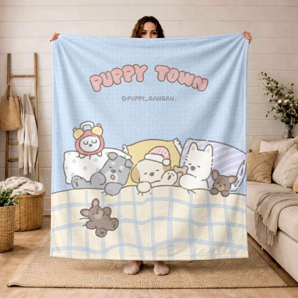 Puppy GanGan Family Flannel Blanket