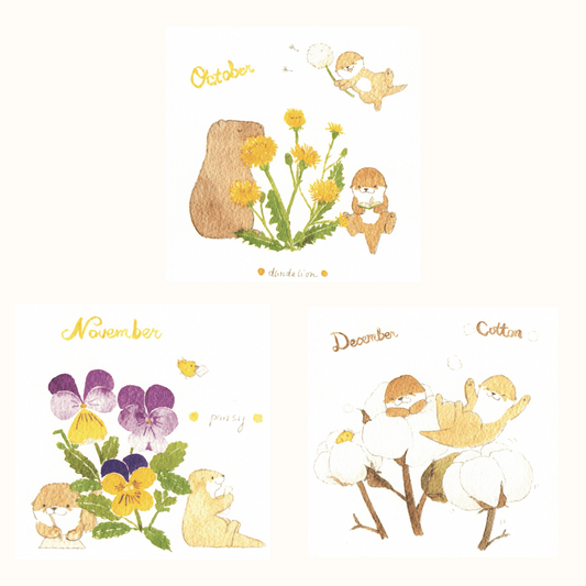 Bibi&Tata‘s floral year square cards - Oct, Nov,Dec